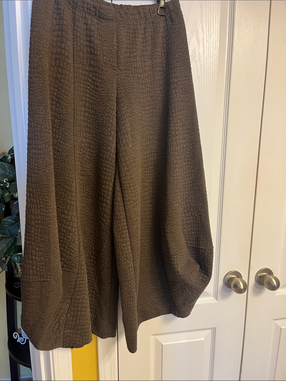 Alembika Wide-Leg Textured Brown Women's Pants